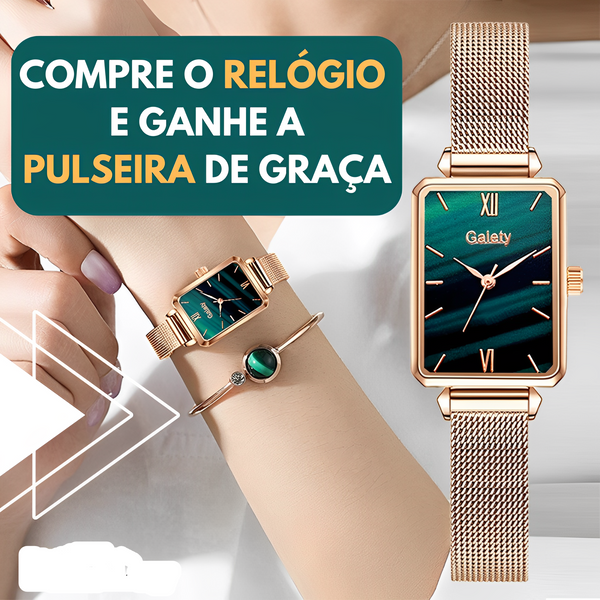 Relógio Esmeralda Feminino + Pulseira