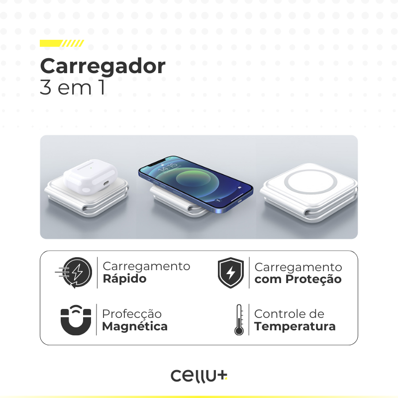 Carregador Dobrável por Indução 3 em 1